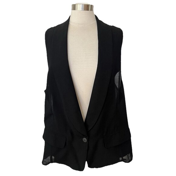 Ann Demeulemeester Vest S Women Black Wool Semi Sheer Button Collar Waistcoat 40 - Picture 1 of 8